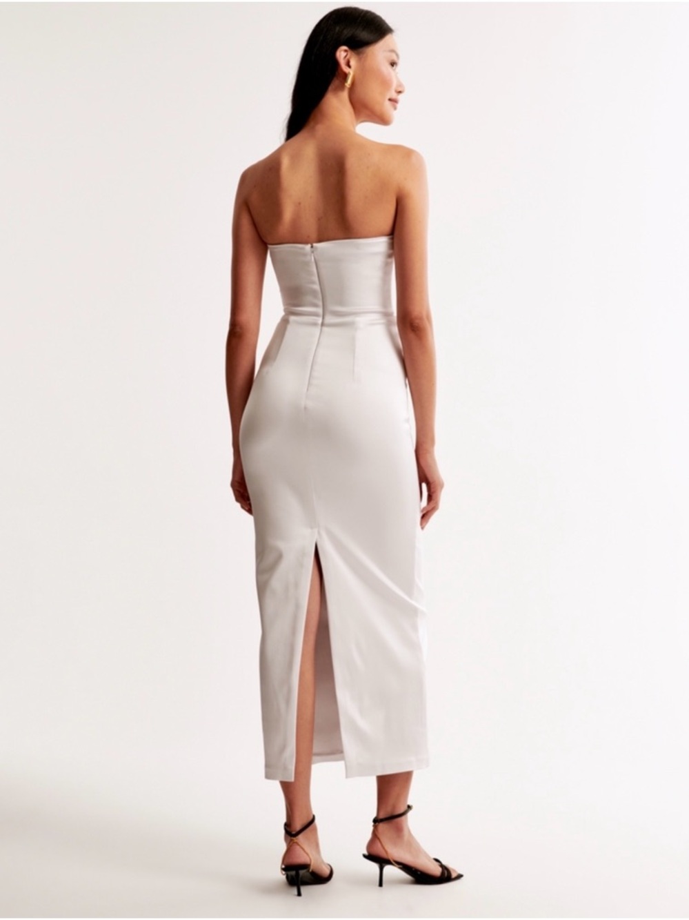 Abercrombie & Fitch Strapless Satin Midi Dress in White - Picture 2 of 2